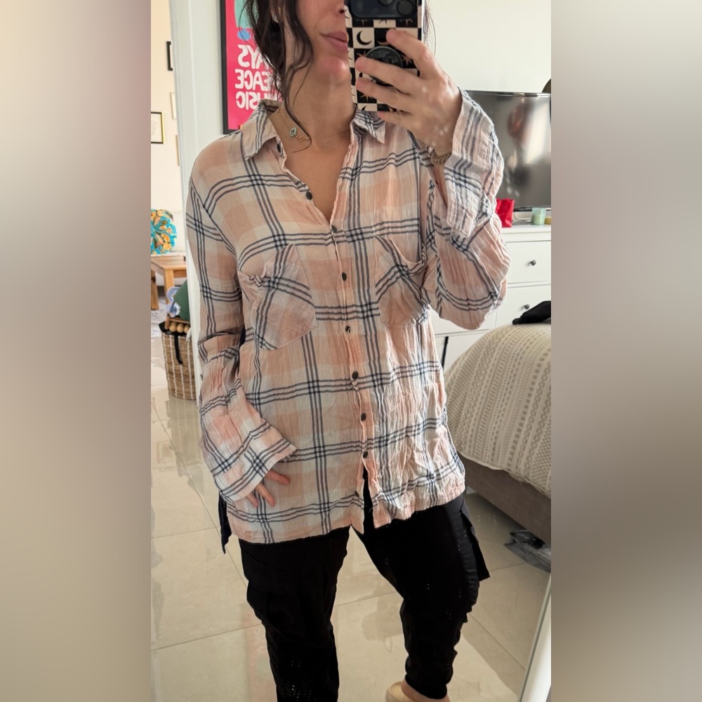 Free People plaid and bandana button-down shirt